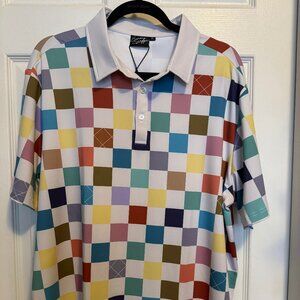 NWT Sunday Swagger Men's multicolored "Checked out" golf polo